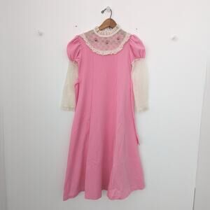 Vintage Growing Girls Dress Size 8 Pink Boho Lace Polyester Midi/Maxi Hippie